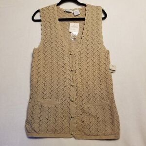 Capacity M Sweater Vest Tan Cotton Blend Crochet Bohemian Sheer Boho Vintage NEW
